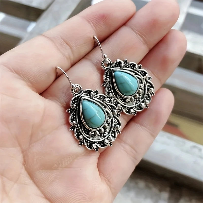 Load image into Gallery viewer, TMER48 - Turquoise Dangle Drop Earrings
