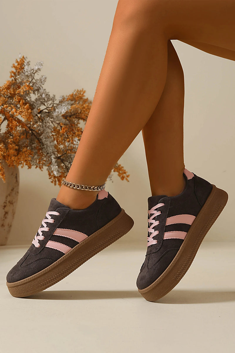 Load image into Gallery viewer, DLLSHOE 106 - Pink Contrast PU Leather Detail Lace Up Casual Shoes
