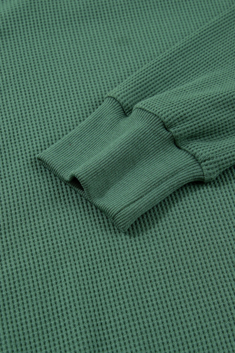 Load image into Gallery viewer, DLLS333 - Ladies Evergreen Solid Color Raw Seam Patchwork Textured Drop Shoulder Sweatshirt
