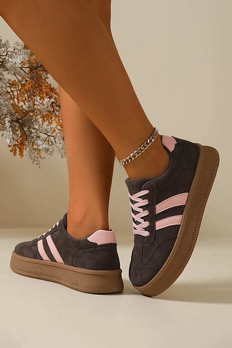 Load image into Gallery viewer, DLLSHOE 106 - Pink Contrast PU Leather Detail Lace Up Casual Shoes
