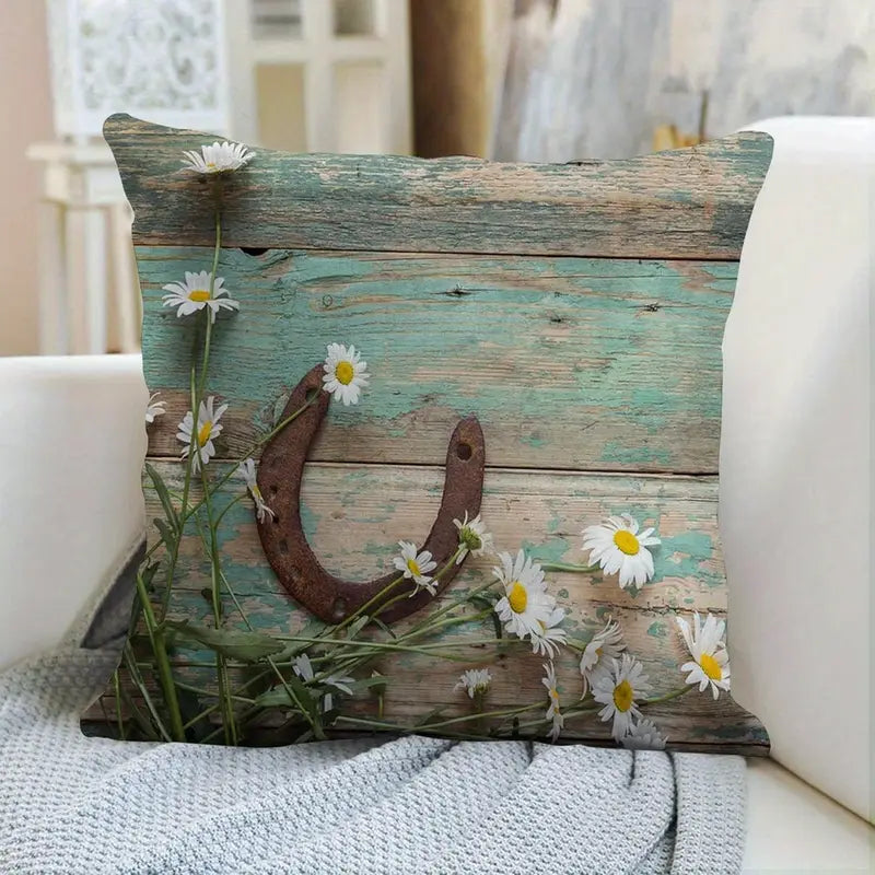 Load image into Gallery viewer, TMPL38 - Set of 2 - 18&quot; x 18&quot; Rustic Boards &amp; Horseshoe Throw Pillows
