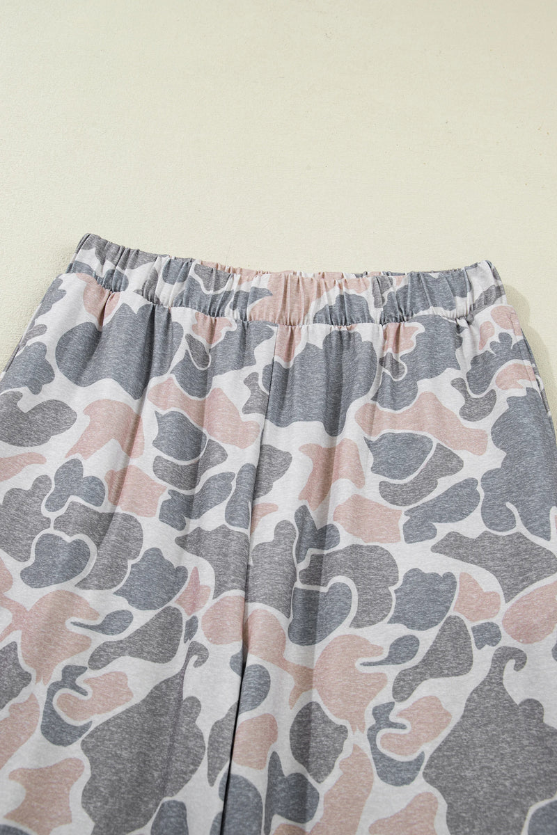Load image into Gallery viewer, DLLS575 - Ladies Multicolor Camouflage Top and High Waist Wide Leg Pants Set
