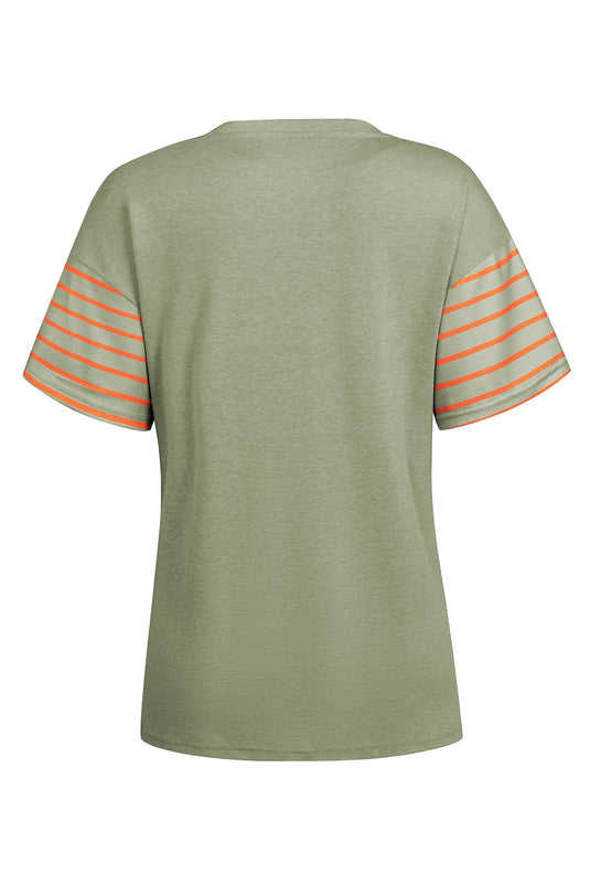 DLLS542 - Ladies Laurel Green Color Block Striped Detail Loose T Shirt