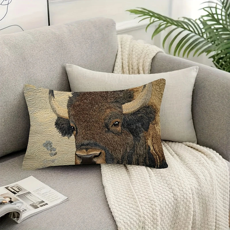Load image into Gallery viewer, TMPL16 - 1 Piece - 12&quot; x 20&quot; Bison Printed Throw Pillow
