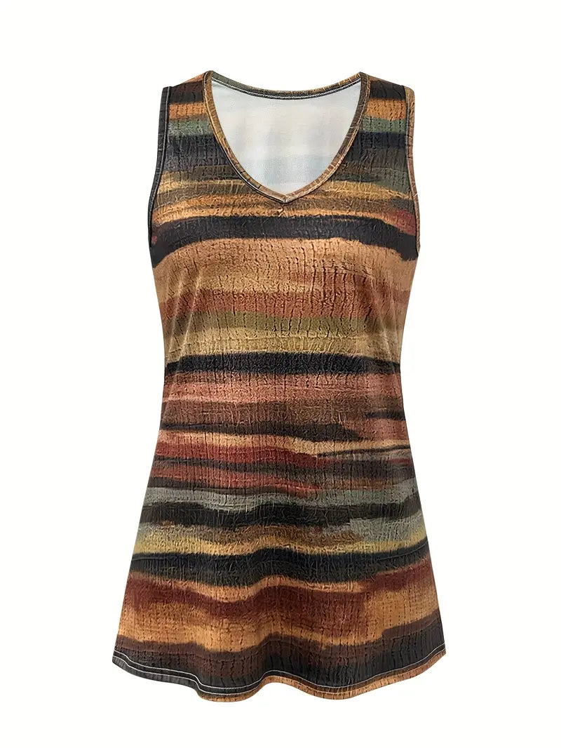 Load image into Gallery viewer, TMTSHT133 - Ladies Striped Print Sleeveless Shirt
