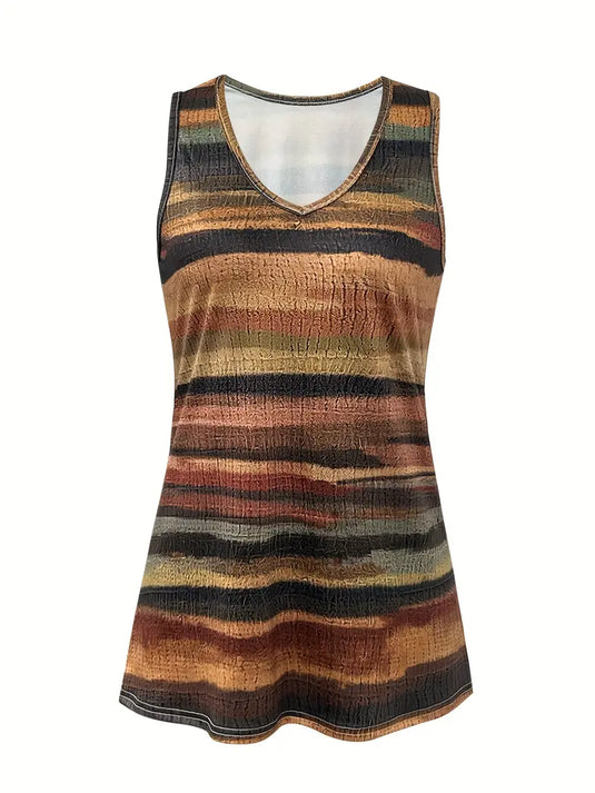 TMTSHT133 - Ladies Striped Print Sleeveless Shirt