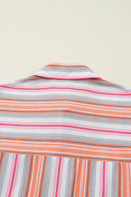 DLLS519 - Ladies Pink Stripe Button up Short Sleeve Shirt