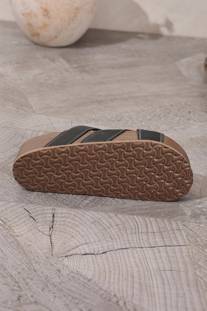 Load image into Gallery viewer, DLLSHOE 66  - Color Black Contrast Stitch Crossed Band Retro Platform Slippers

