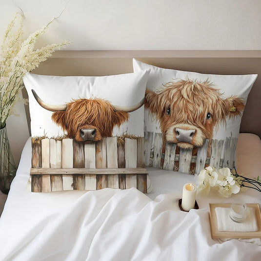 TMPLT6 - Set of 2 Highland Cow Printed Throw Pillows
