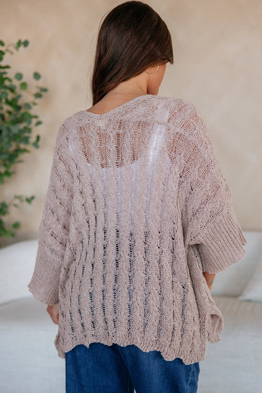 DLLS651 - Ladies Old Rose Drop Shoulder Cut-Out Knit Cardigan Tunic