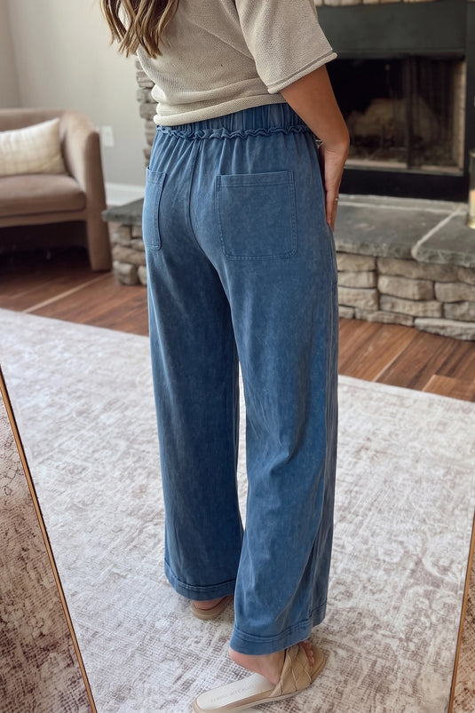 DLLS1141 - Ladies Ashleigh Blue Mineral Wash Seam Detail Flare Leg Drawstring Pants