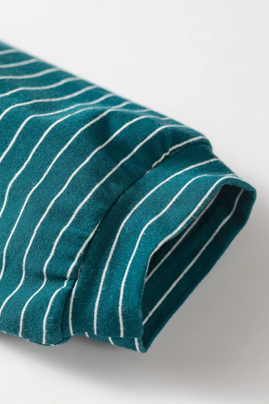 DLLS1085 - Ladies Green Stripe Long Sleeve Top Elastic Waist Pants Casual 2pcs Set