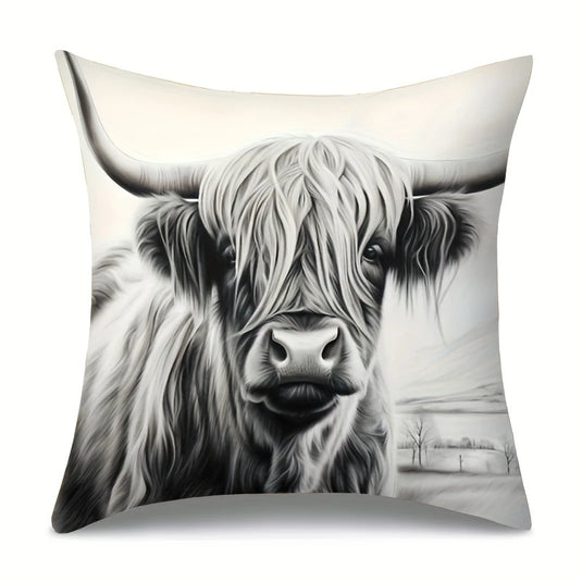 TMPL12 - 1 Piece Highland Cow Print Throw Pillow