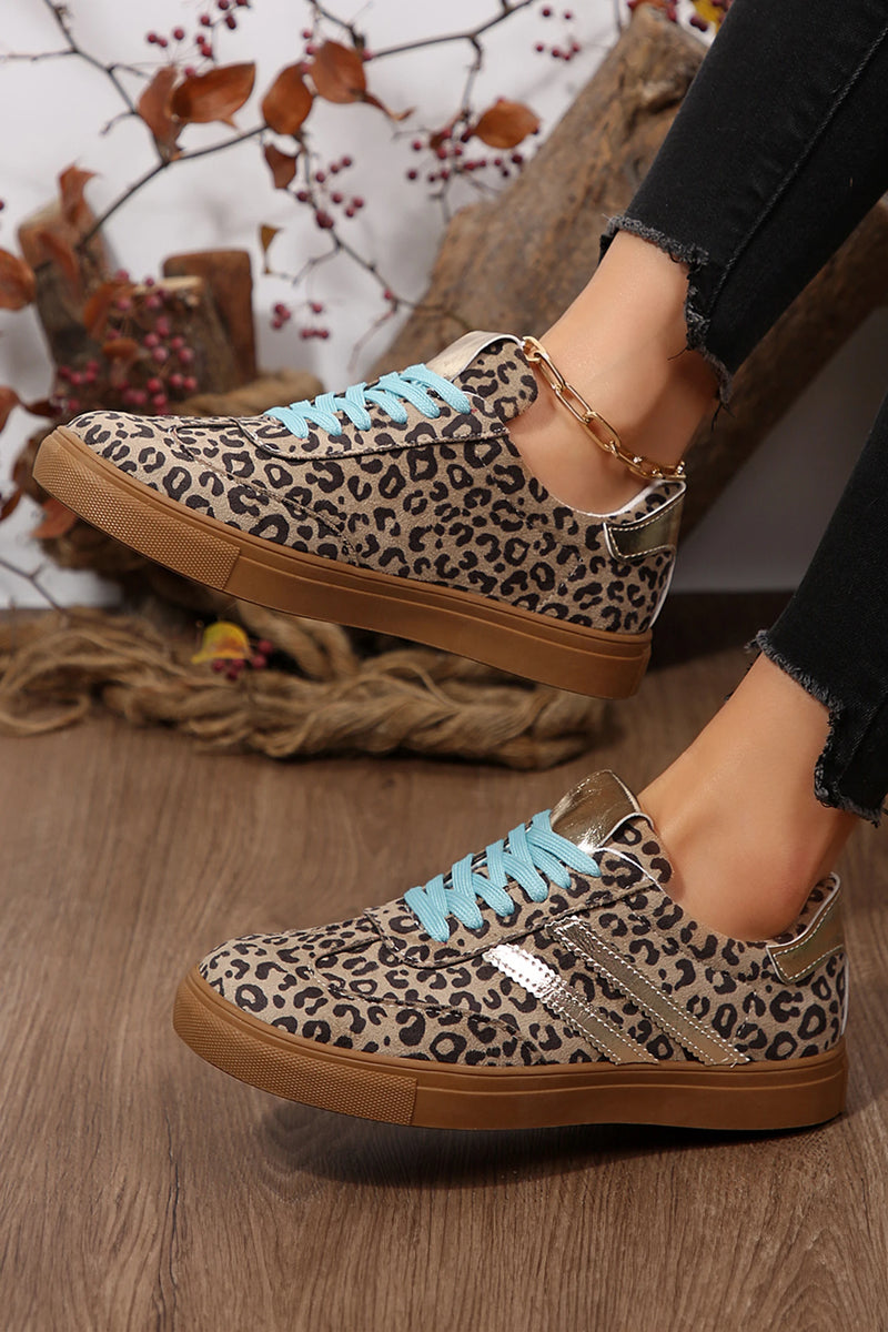 Load image into Gallery viewer, DLLSHOE 17 - Coffee Faux Suede Leopard Print Sleek PU Leather Detail Lace Up Sneakers
