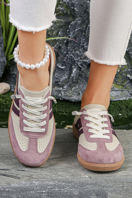 DLLSHOE 61  - Pink Eyelet PU Leather Patchwork Color Pop Sneakers