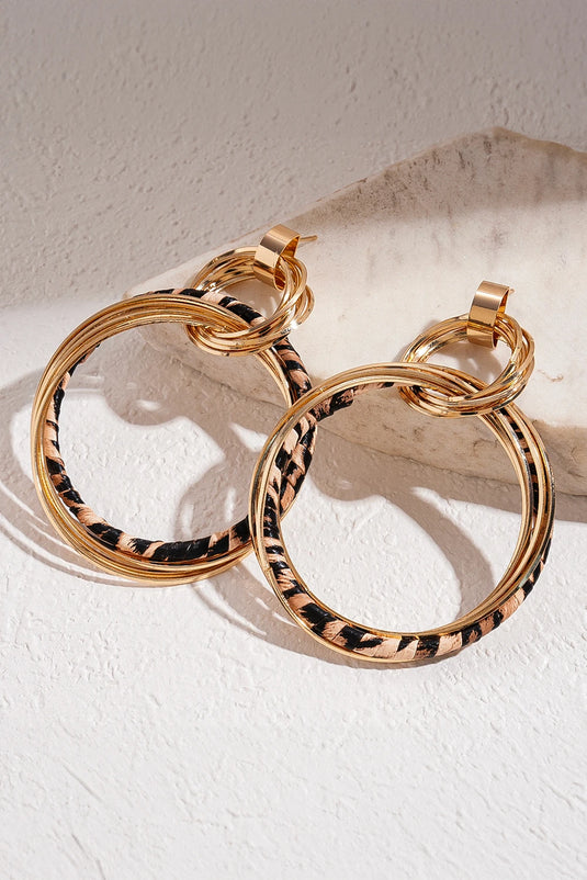 DLLER 24 - Gold Multi Hoop Leopard Detail Boho Fashion Earrings