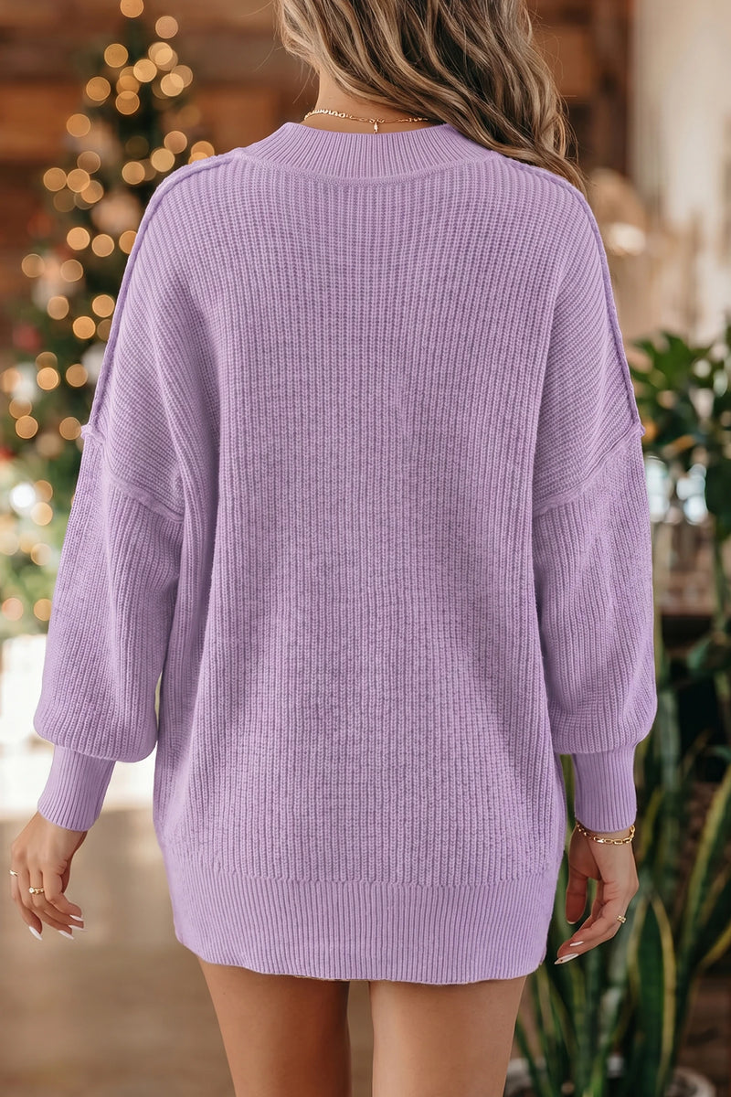 Load image into Gallery viewer, DLLS739 - Ladies Orchid Bouquet Long Sleeve Ribbed Knit Stand Neck Regular Fit Sweater
