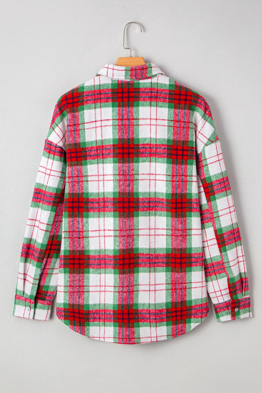 DLLS174 - Ladies Red Christmas Plaid Casual Flannel Shacket