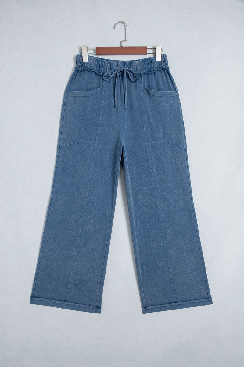 Load image into Gallery viewer, DLLS1141 - Ladies Ashleigh Blue Mineral Wash Seam Detail Flare Leg Drawstring Pants
