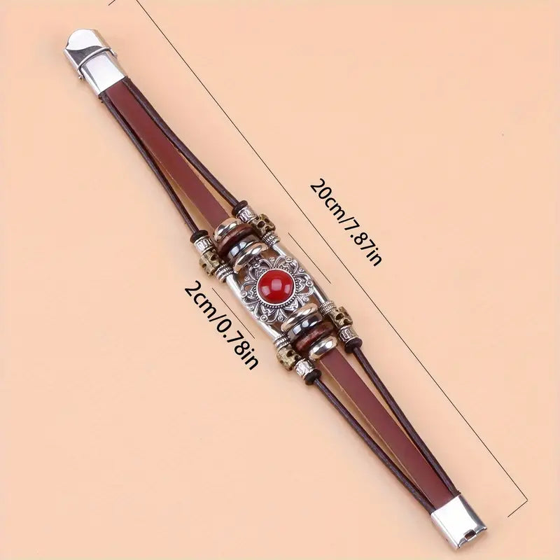Load image into Gallery viewer, TMBC27 - Beaded PU Leather Bracelet w/Red Mosaic Stone
