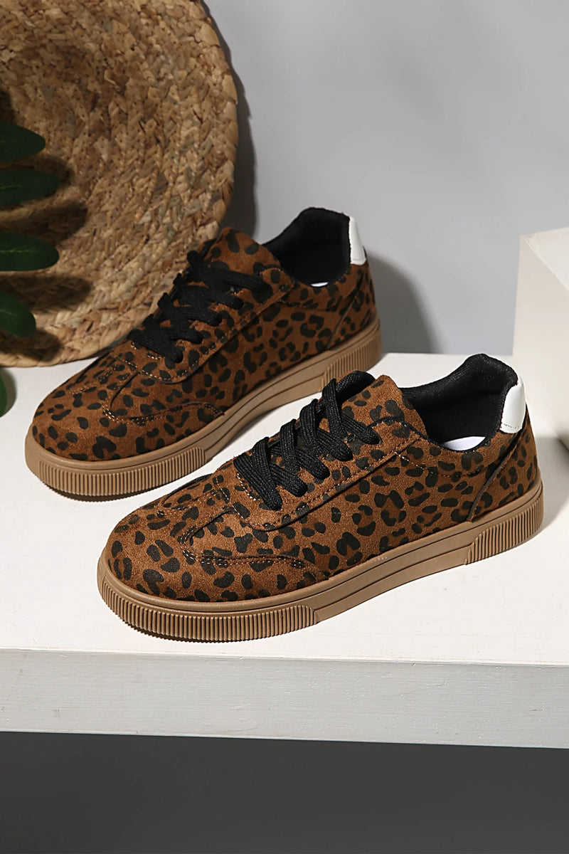 Load image into Gallery viewer, DLLSHOE 200 - Coffee Leopard Print Contrast Heel Tab Patchwork Laceup Shoes
