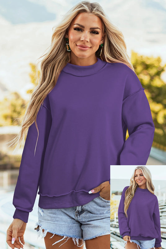 DLLS1132 - Ladies Tillandsia Purple Oversize Reversible Mock Neck Sweatshirt