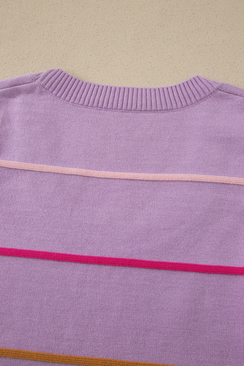 Load image into Gallery viewer, DLLS706 - Ladies Purple Stripe Round Neck Knitted Sweater Tank
