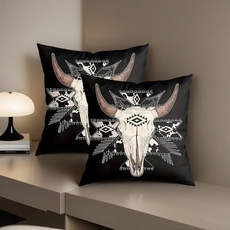Load image into Gallery viewer, TMPL119 - 2 Piece Set - 18&quot; x 18&quot; Western Bull Skull Throw Pillows
