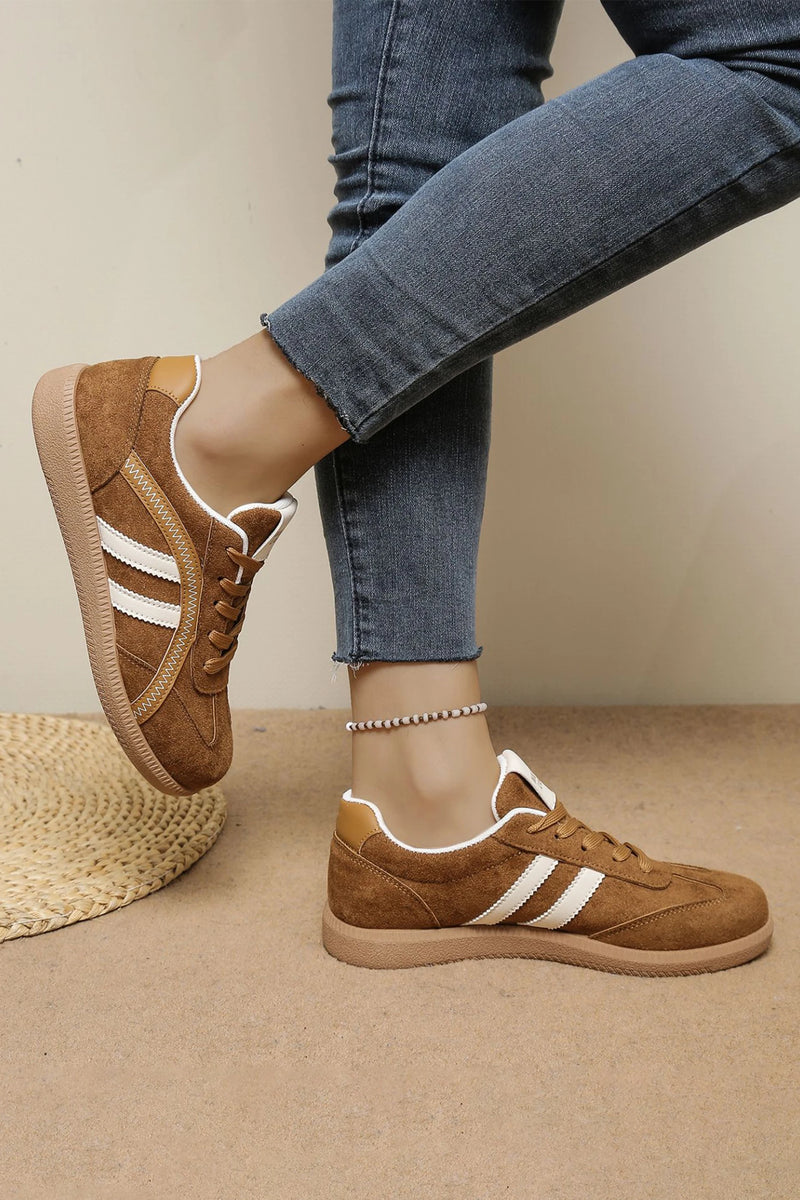Load image into Gallery viewer, DLLSHOE 58  - Camel Faux Suede Lace-Up Leatherette Detail Shoes
