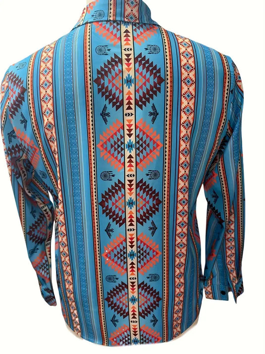 TMWST19 - Light Blue Aztec Print Western Shirt