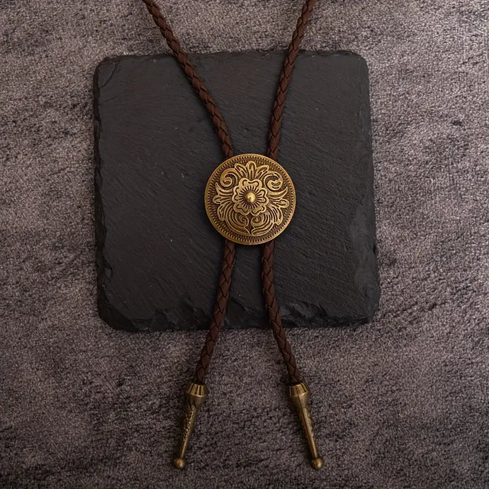 TMBL04 - Round Carved Brown Bolo Tie