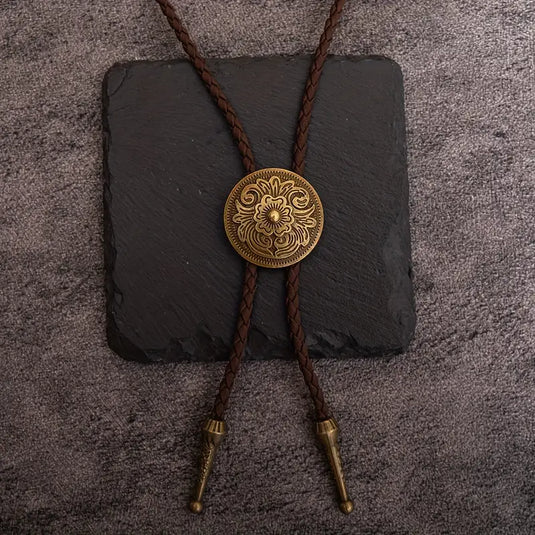 TMBL04 - Round Carved Brown Bolo Tie