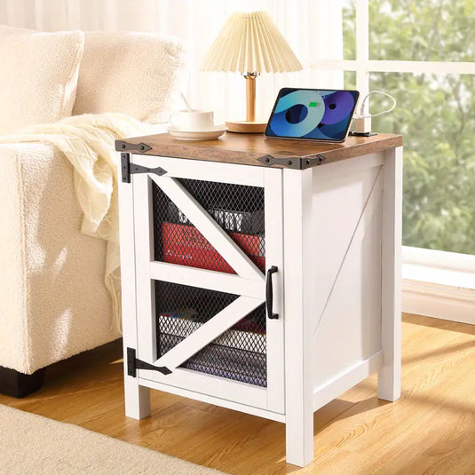 TMFURN1 - Farmhouse Nightstand With USB Charging Ports