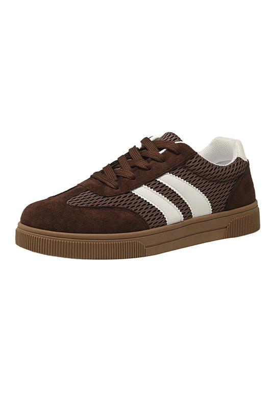 DLLSHOE 89 - Brown Breathable Mesh Patchwork Lace Up Flat Shoes