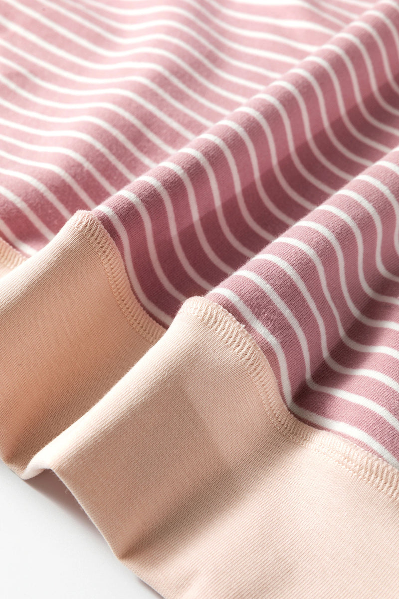 Load image into Gallery viewer, DLLS313 - Ladies Pink Stripe Exposed Stitching Patchwork Casual Long Sleeve Top
