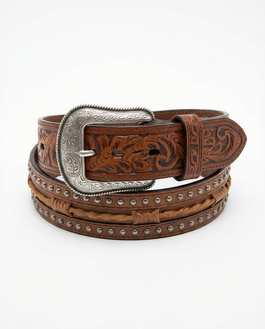 8948 - 3-D Brown Belt with Barbwire Inlay