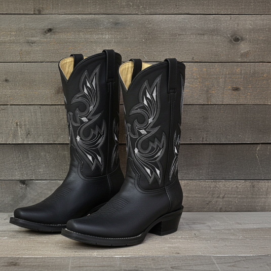 1149 - RockinLeather Men's Black Oiled Narrow Square Toe Western Boot