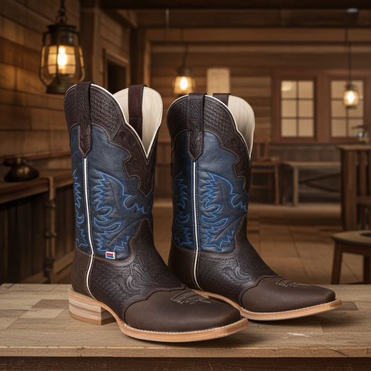1101 - RockinLeather Men's Hand Tooled Overlay Western Boot