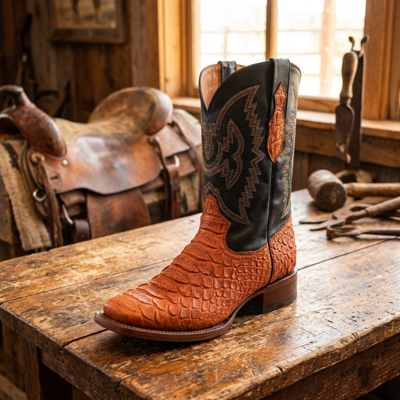 Load image into Gallery viewer, CP1704 - Cowboy Prayer Hand Crafted Rust Brown Python Print Cowboy Boot
