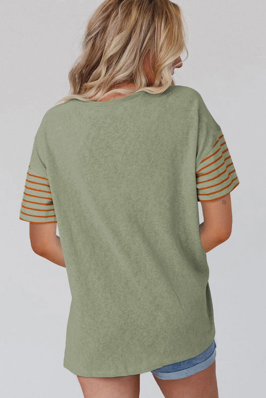 DLLS542 - Ladies Laurel Green Color Block Striped Detail Loose T Shirt