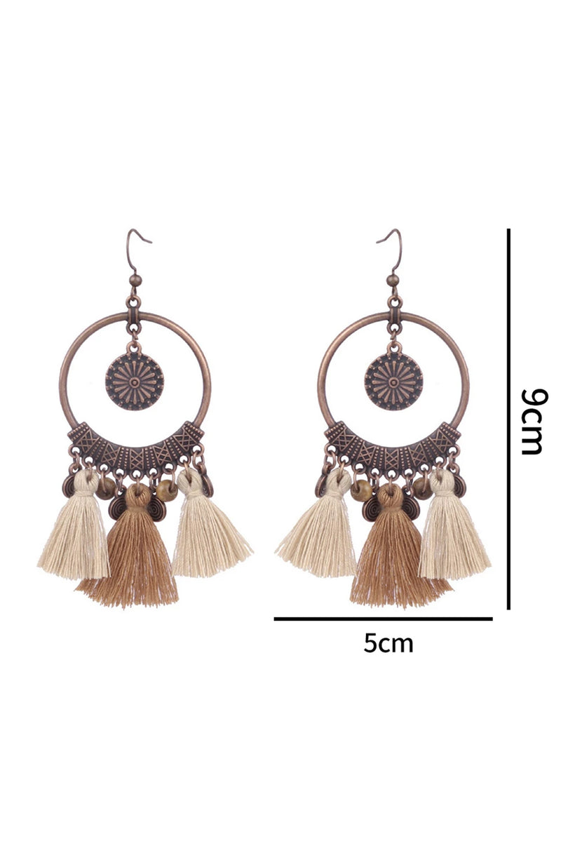 Load image into Gallery viewer, DLLER 9 - Beige Boho Round Tasseled Dangle Earrings
