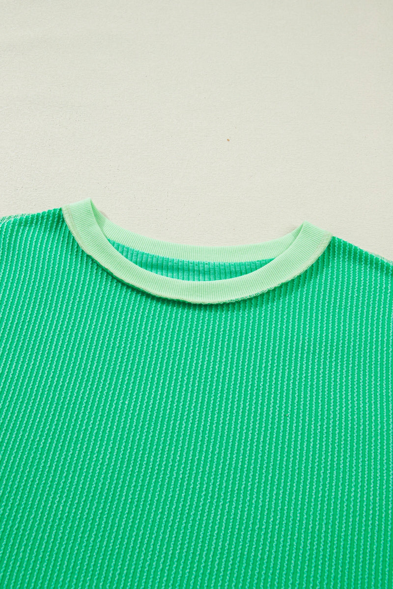 Load image into Gallery viewer, DLLS512 - Ladies Mint Green Loose Uneven Hem Twist Ribbed T Shirt
