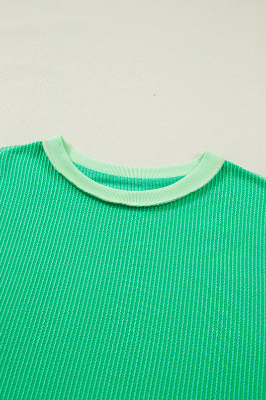 DLLS512 - Ladies Mint Green Loose Uneven Hem Twist Ribbed T Shirt