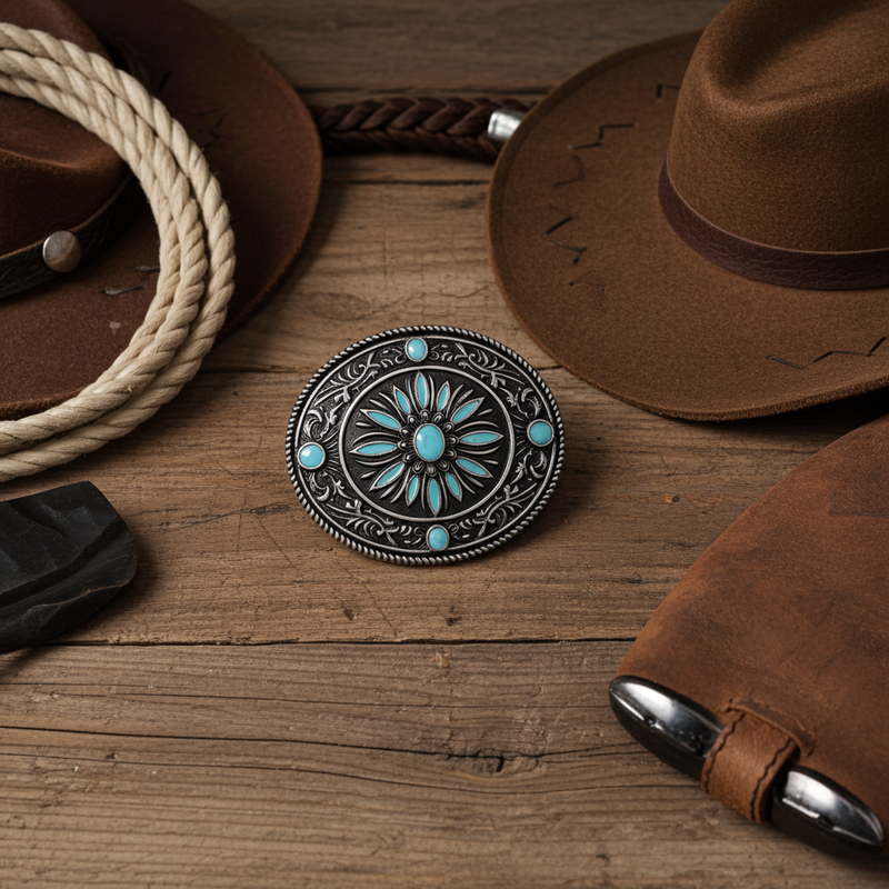 Load image into Gallery viewer, RLB505 - RockinLeather Nickle Turquoise Burst Belt Buckle

