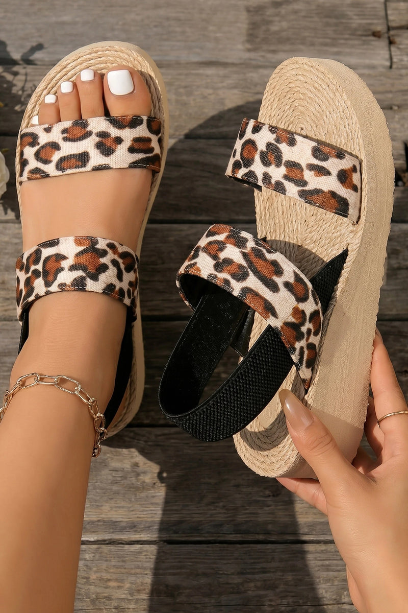 Load image into Gallery viewer, DLLSHOE 111 - Thai Curry Leopard Double Straps Woven Textured Sole Casual Sandals
