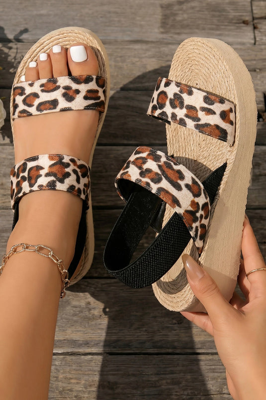 DLLSHOE 111 - Thai Curry Leopard Double Straps Woven Textured Sole Casual Sandals