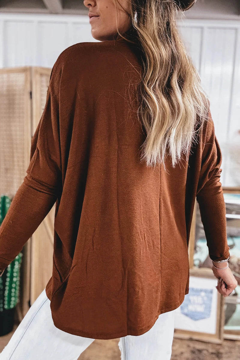 Load image into Gallery viewer, DLLS977 - Ladies Red Sandalwood High Neck Long Sleeve Top
