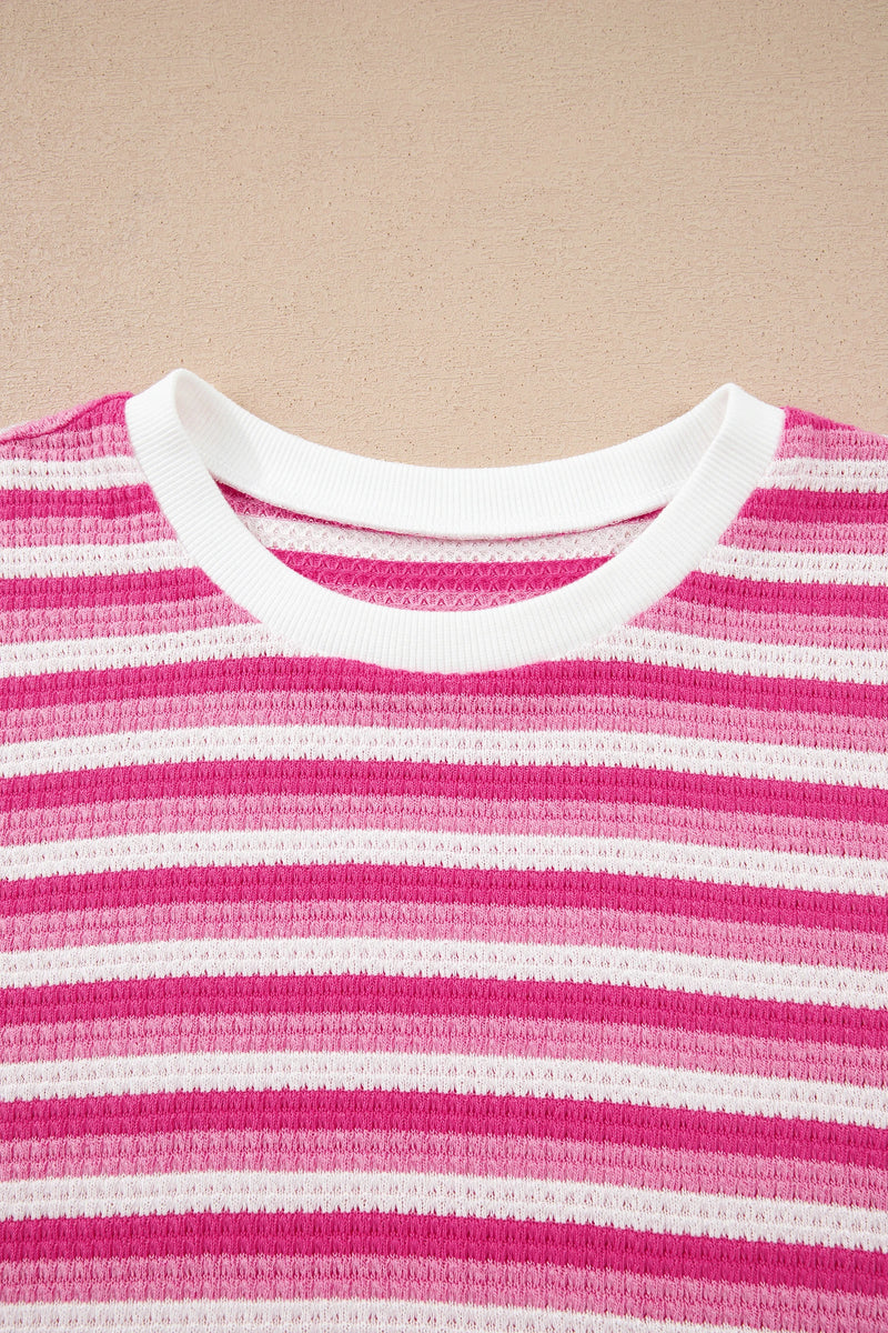 Load image into Gallery viewer, DLLS559 - Ladies Sachet Pink Textured Knit Short Sleeve Crossed Detail Tee
