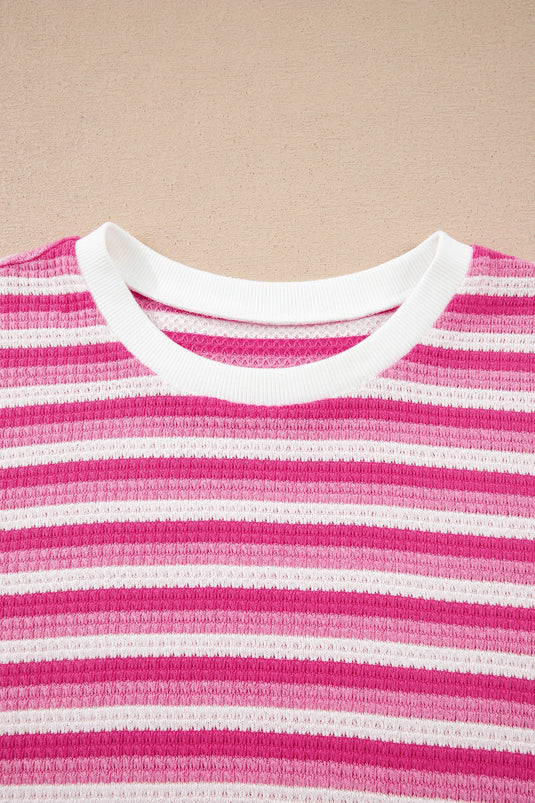 DLLS559 - Ladies Sachet Pink Textured Knit Short Sleeve Crossed Detail Tee