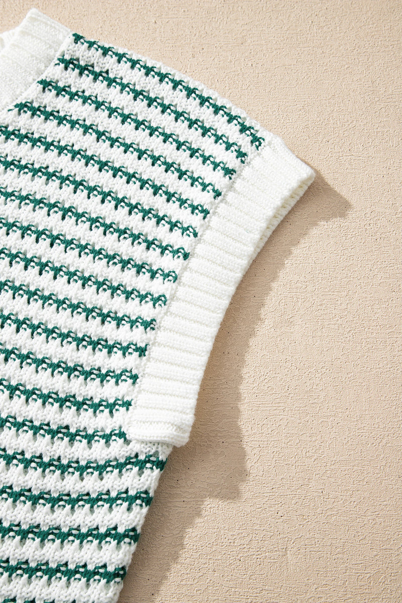 Load image into Gallery viewer, DLLS509 - Ladies Green Stripe Ribbed Trim Loose Fit Knitted Sweater Vest
